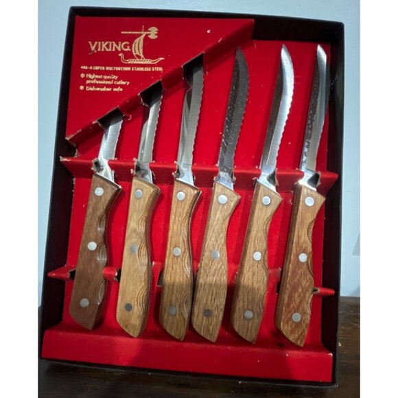 Viking 6-Pc Steak Knife Set With Super Molybdenum Stainless Steel Blades & Wood - Picture 7 of 8